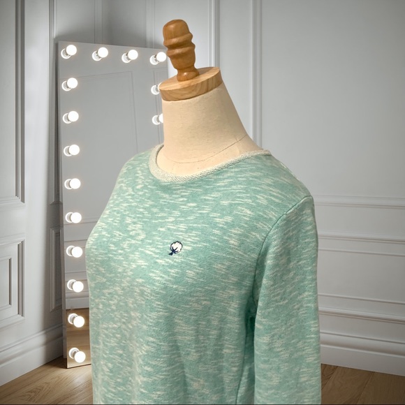 Vintage Southern Shirt Crew Neck Woven Pullover Sweater Long Sleeves Green White - Picture 2 of 9